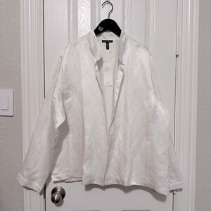 NWT Eileen Fisher Satin Woven Stand Collar Long Sleeve Easy Fit Short Jacket